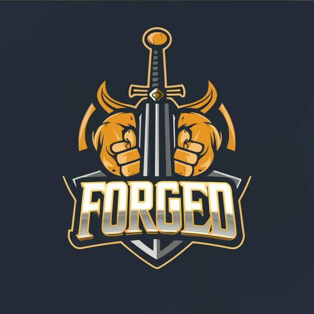 LOGO-Design-For-Forged-Powerful-Sword-and-Fist-Symbol-with-Bold-Typography