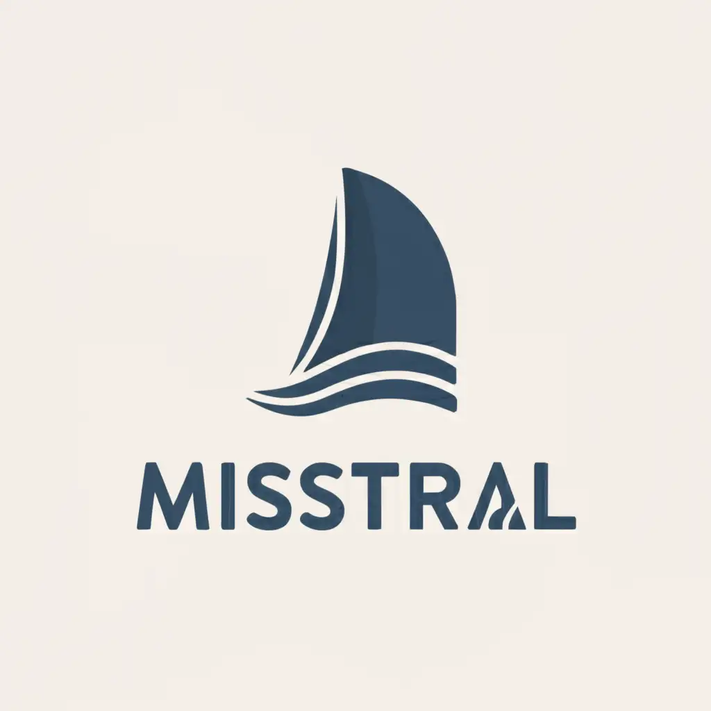 a logo design,with the text "Mistral", main symbol:a sailing boat near the mistral wind,Moderate,clear background