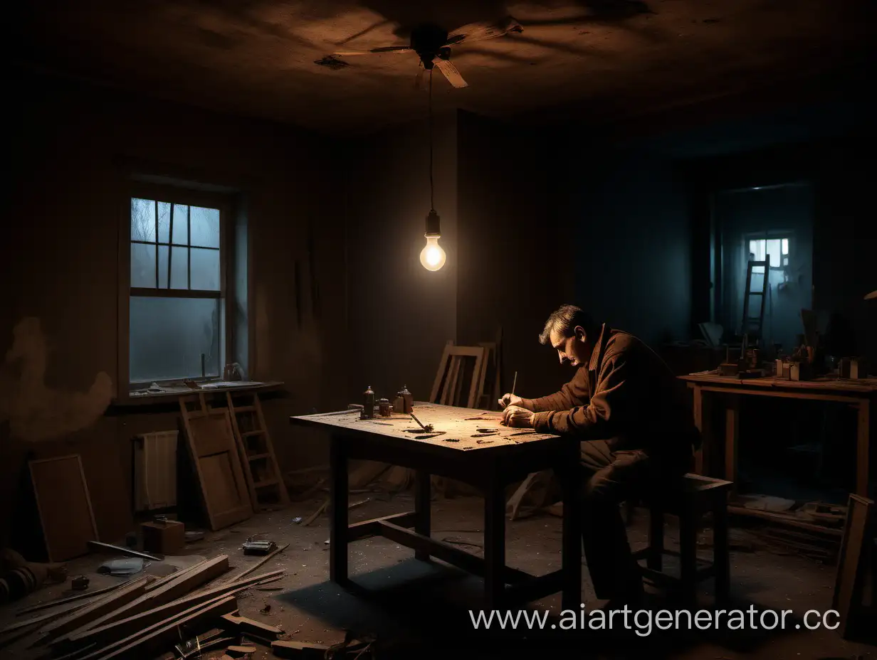 Craftsman-Assembling-Table-in-Dimly-Lit-Apartment