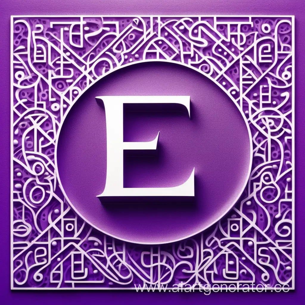 Белая буква E обычным текстом на фиолетовом фоне с узорами