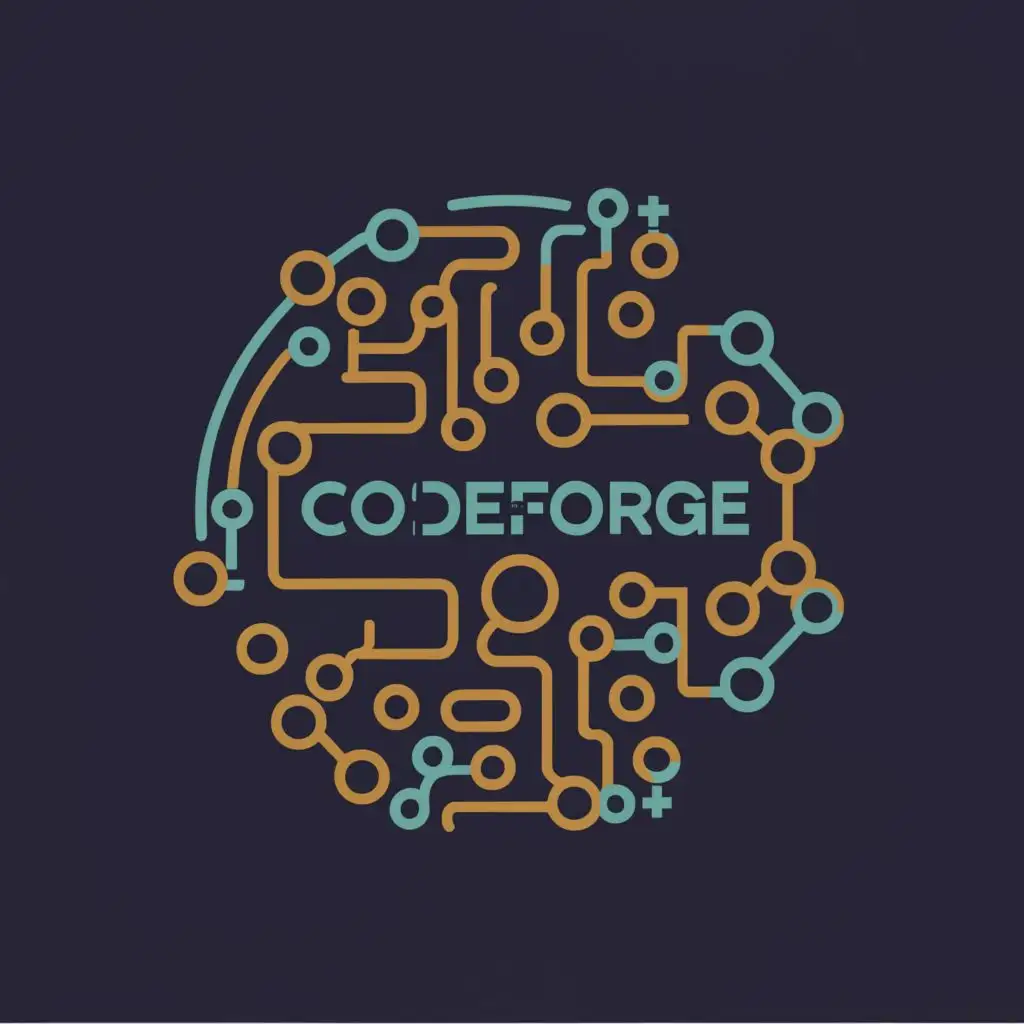logo, Create a circle type logo, text should be in and use a coding type, AI type background for that, use these two colors only #47d7ac, #0B1C37, with the text "CodeForge: Building the Basics", typography, be used in Technology industry