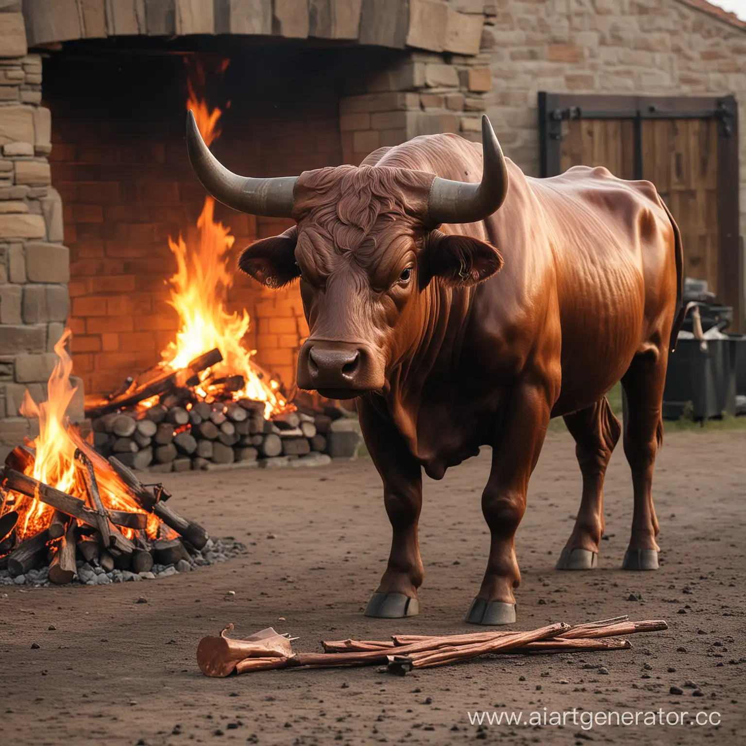 Copper-Bull-Sculpture-by-the-Fireside