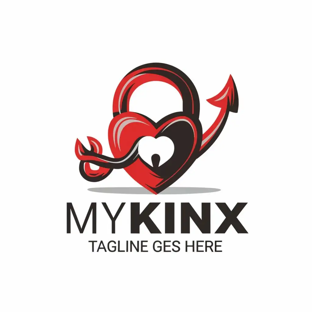 red heart lock with devil tail, above text reading MYKINX