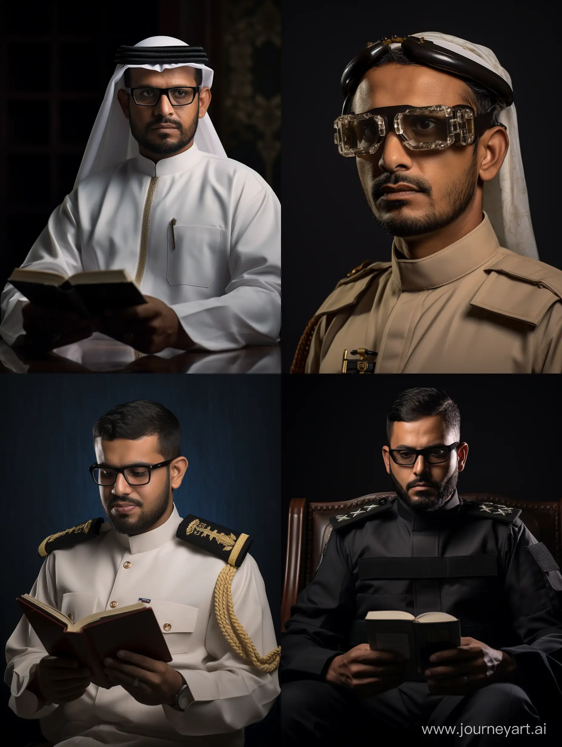 Omani Navy officer working in information technology development wearing glasses read for speech in front of the camera