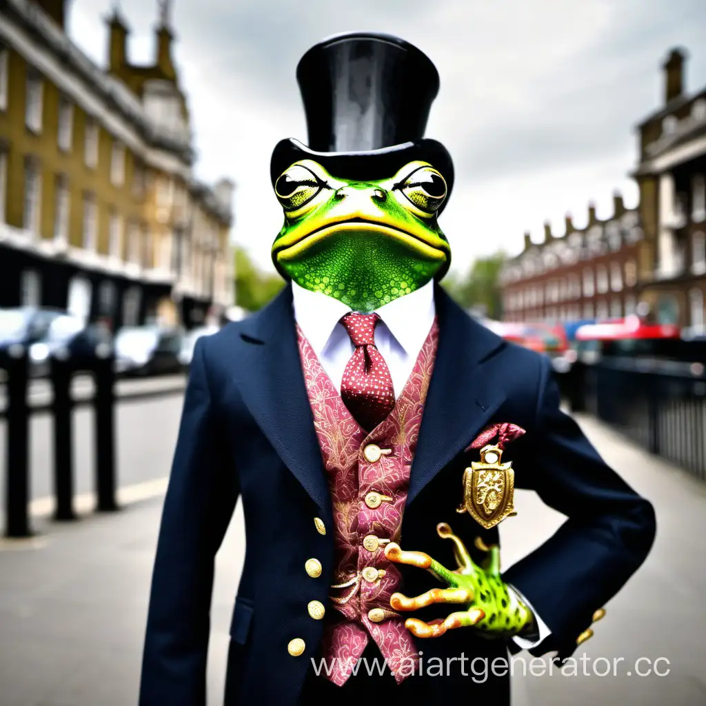 frog is a british noble in jacket in London