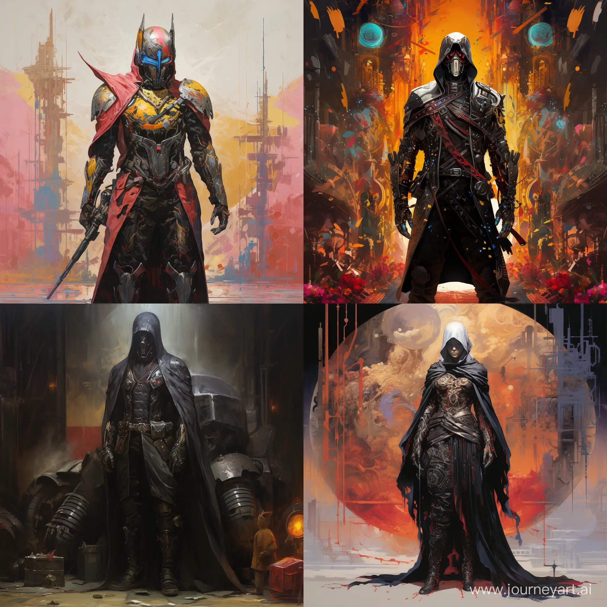 Full length portrait, ::1.1, a black knight racer in armor stands at full height, in cyberpunk style, an explosion of colors, abstraction