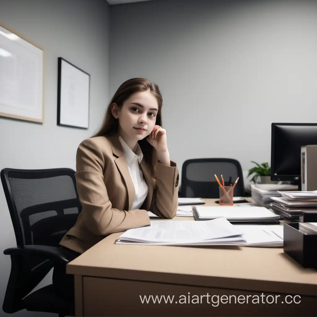 Young-Girl-Studying-at-Desk-in-Modern-Office-Setting