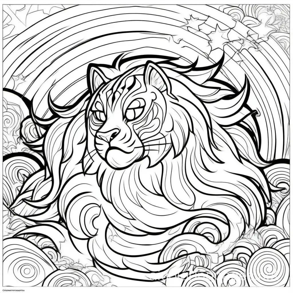 Coloring page for kids, 11 by 8.5 inches,  Illustrate thundercat Tygra using his invisibility powers, Create a scene where he fades into the background, blending seamlessly with his surroundings,  cartoon style, thick lines, low details, no shading --ar 9:11, Coloring Page, black and white, line art, white background, Simplicity, Ample White Space. The background of the coloring page is plain white to make it easy for young children to color within the lines. The outlines of all the subjects are easy to distinguish, making it simple for kids to color without too much difficulty