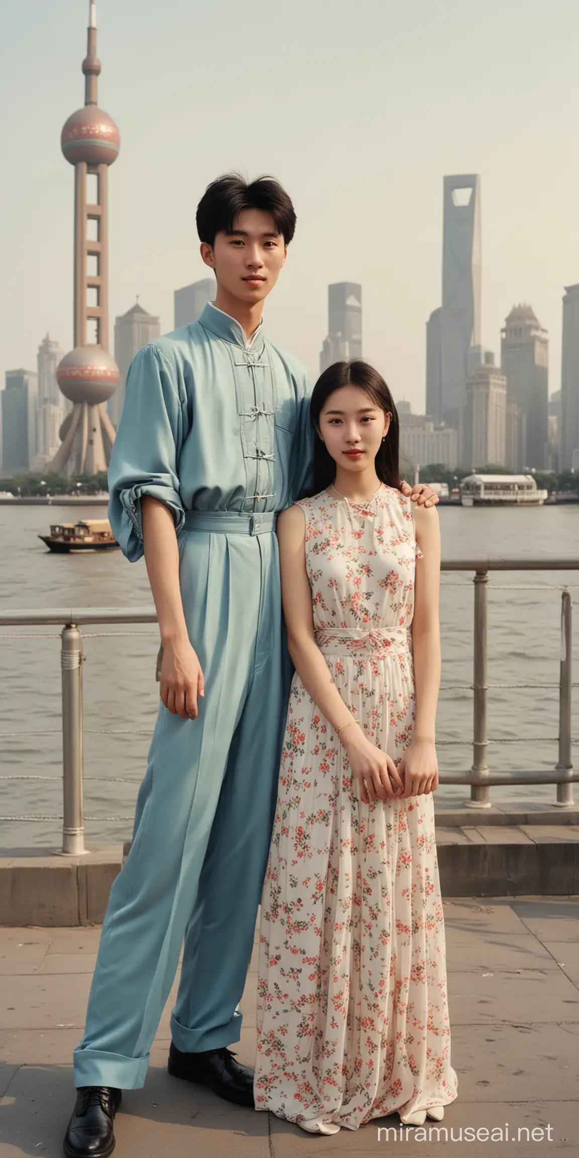 一张老照片，17岁的林青霞和闺蜜在上海外滩的照片，80年代的中国风格。