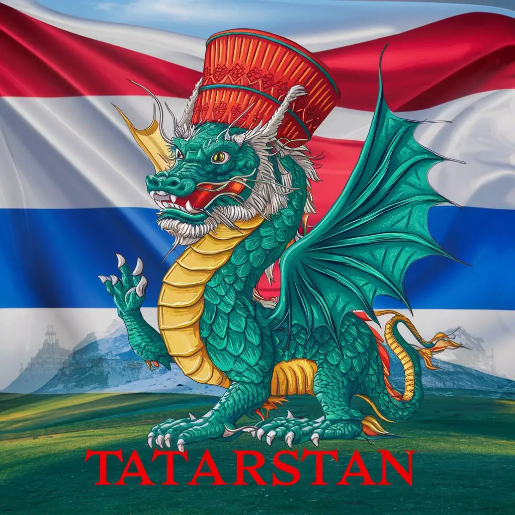 Флаг татарстана с Зилантом(драконом татарским) в тюбетейке
