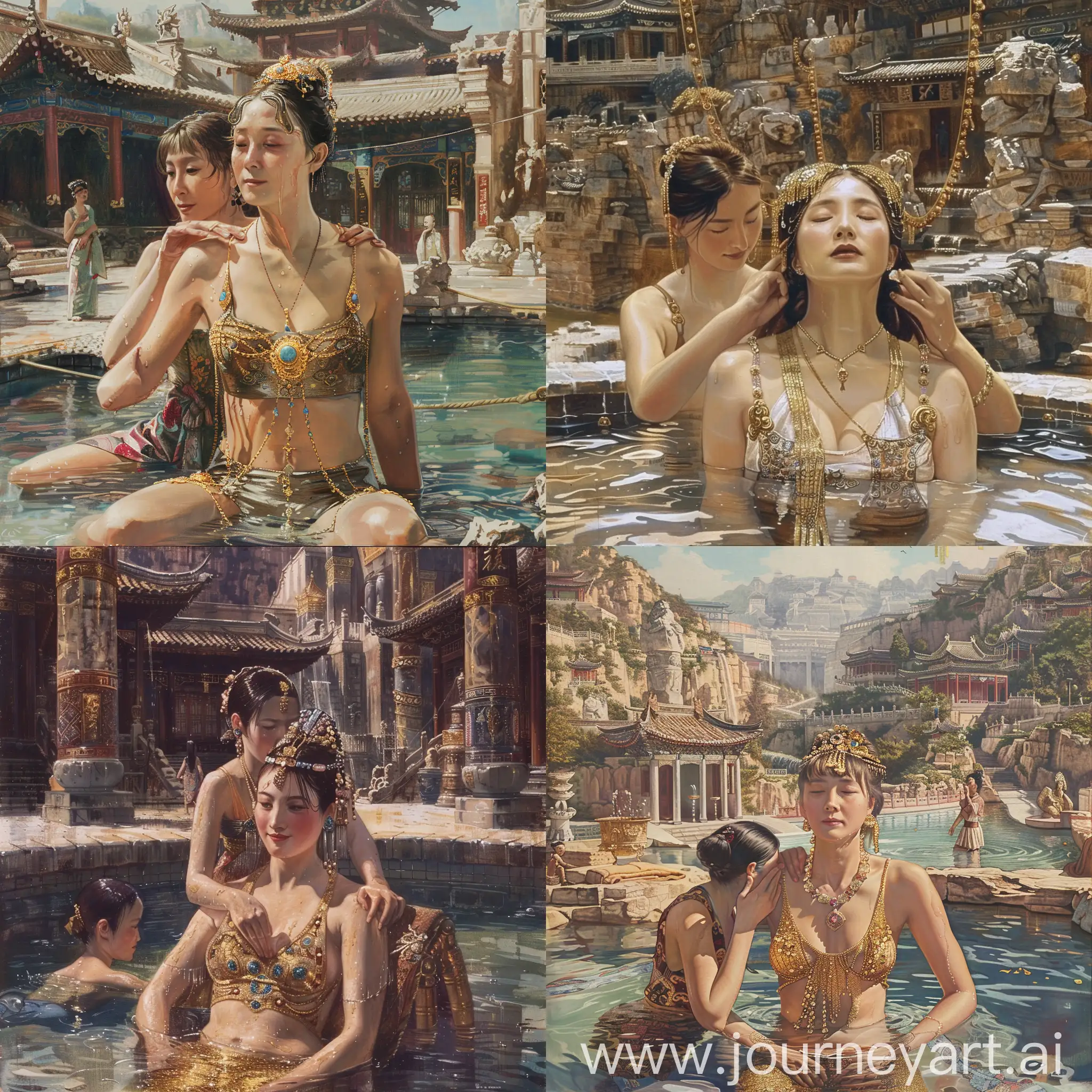Empress-Wu-Zetian-Swimming-in-Luxurious-Hot-Spring-Surrounded-by-Splendor