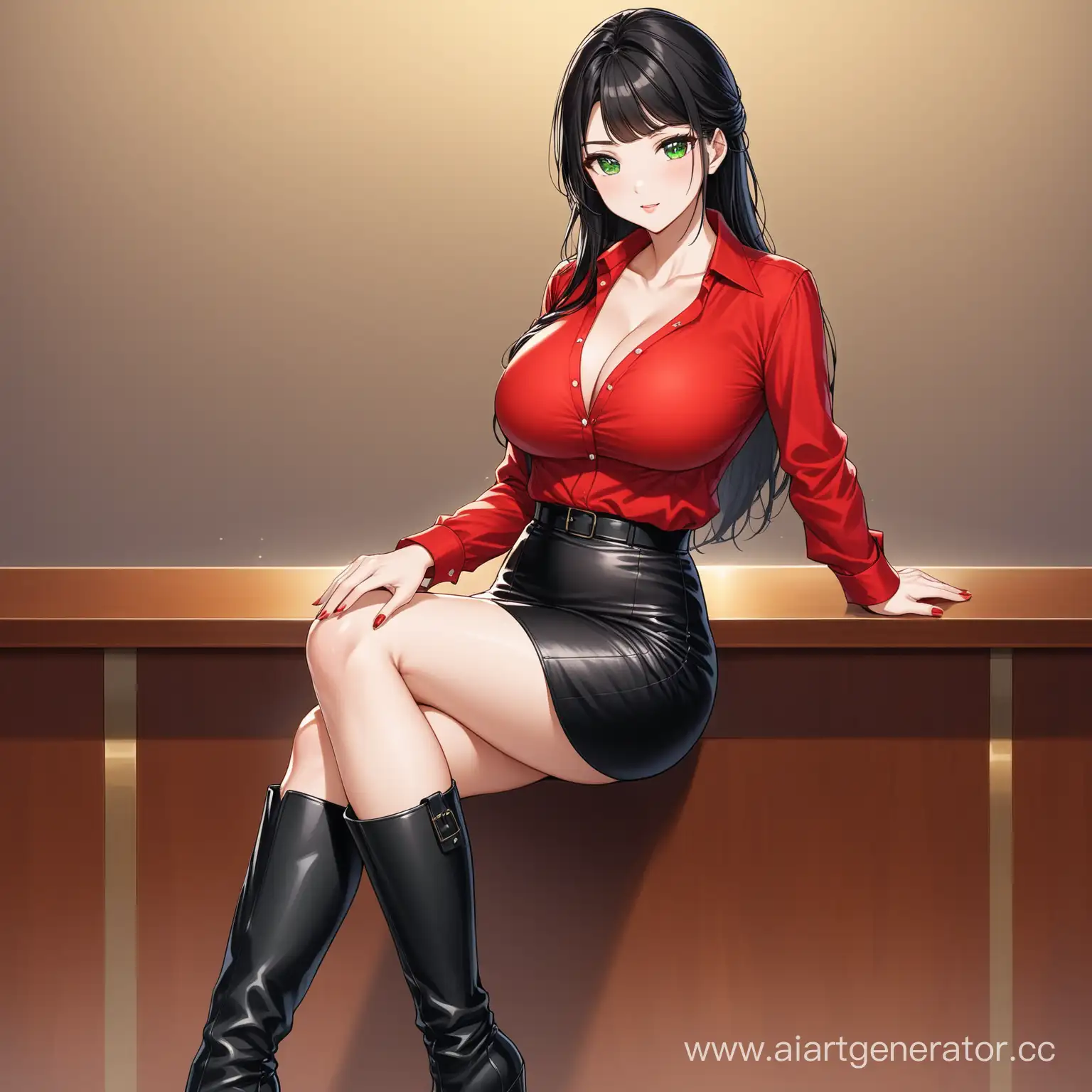 Classic-Red-Shirt-Girl-with-Black-Skirt-and-KneeHigh-Boots