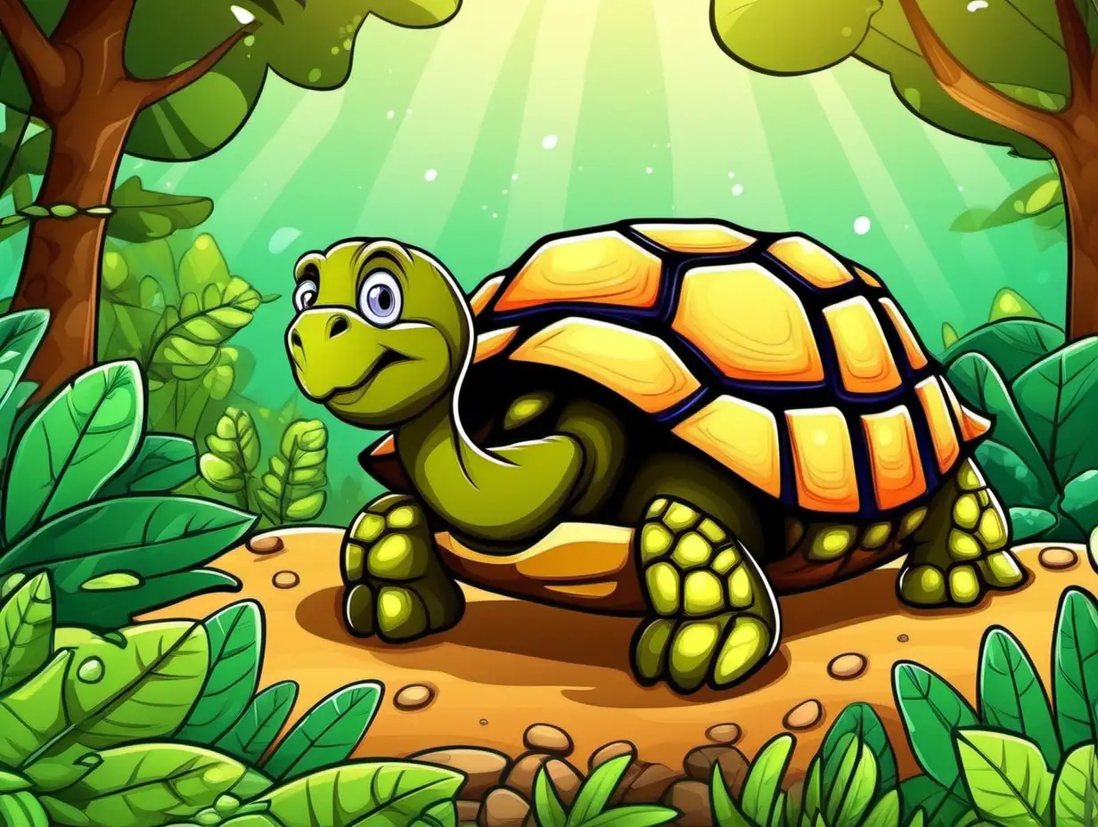 Adorable Cartoon Tortoise in its Natural Habitat