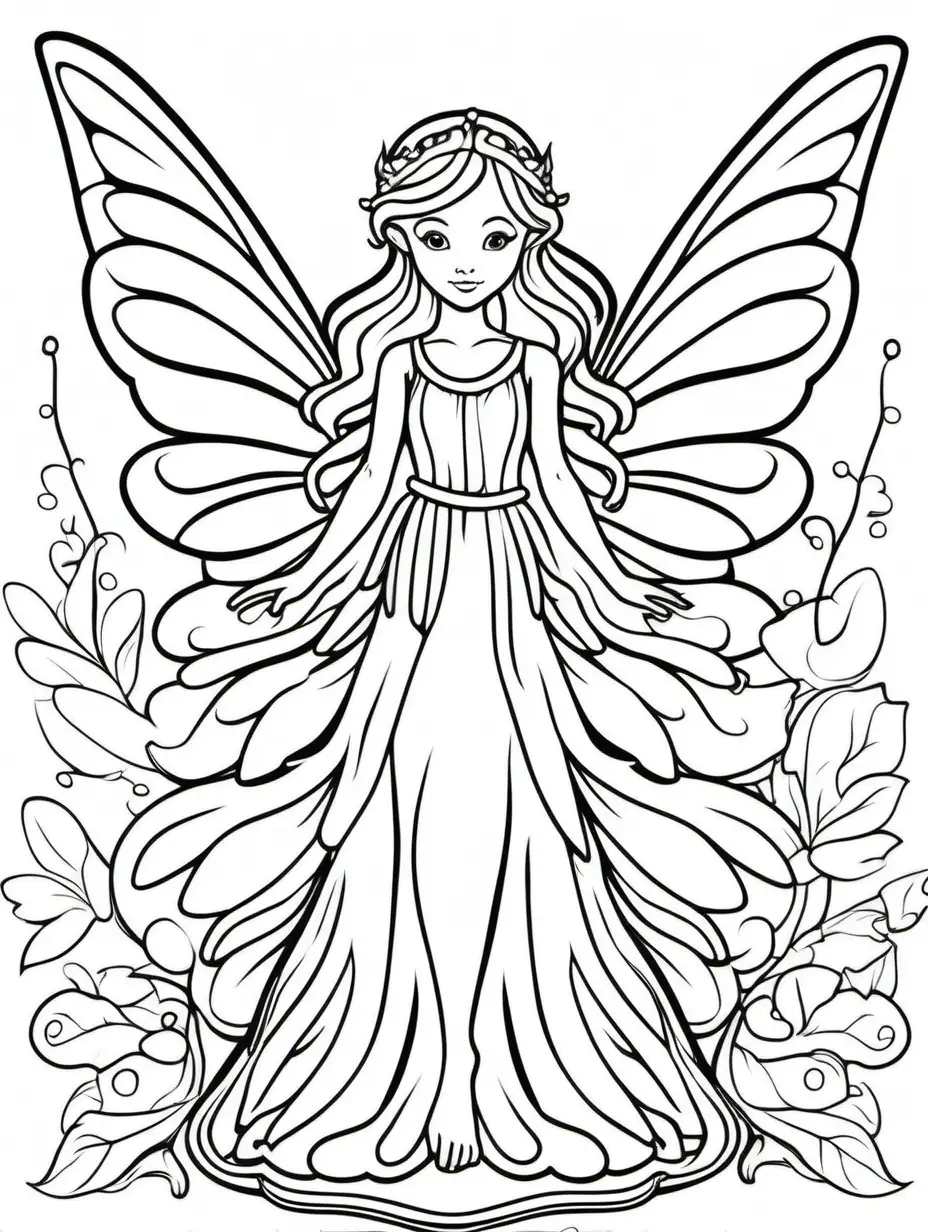 fairy with wings, outline only for kids coloring book