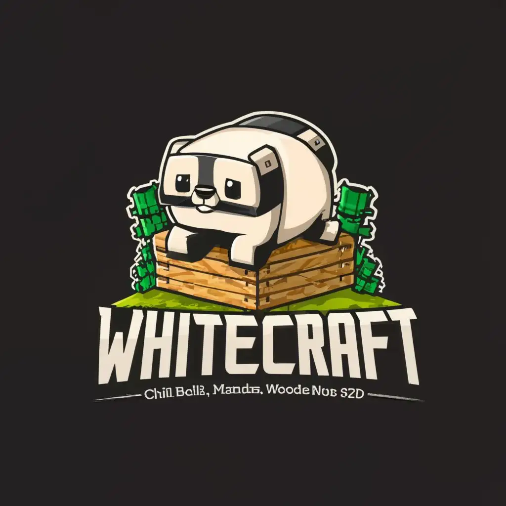 logo, WhiteCraft, with the text "Make a chill minecraft , bambo, pandas,  wooden house 2d", typography, be used in Internet industry