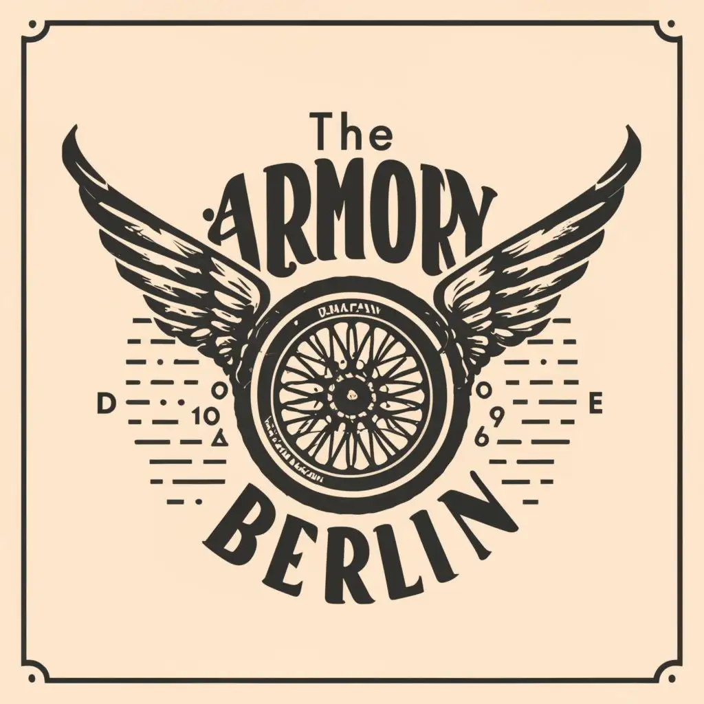 a logo design,with the text "The Armory Berlin", main symbol:Motorcycle Frontwheel with wings in an psychedelic art vintage style,Minimalistic,be used in Retail industry,clear background