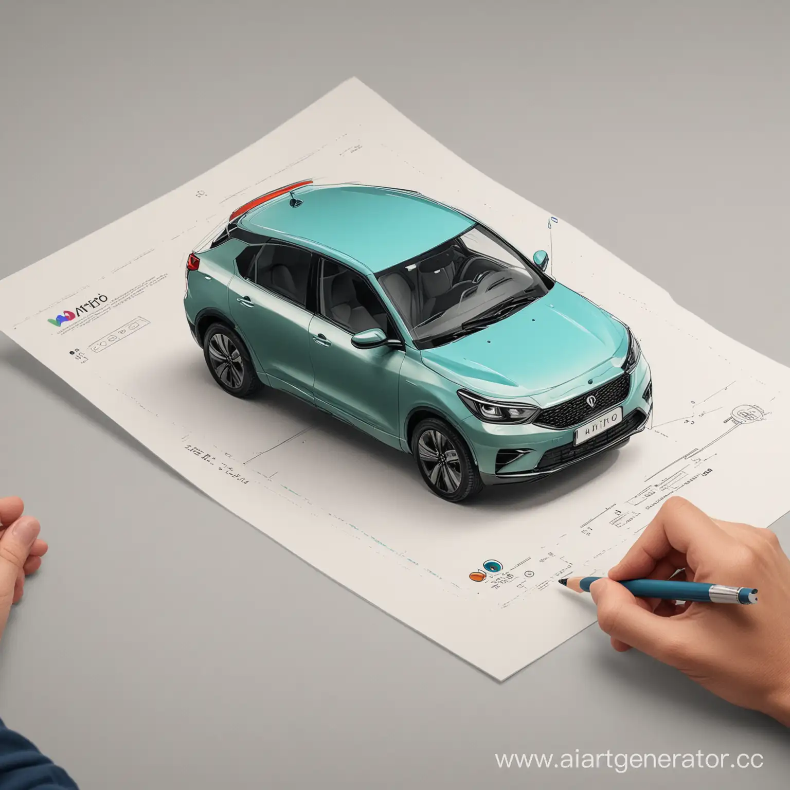 Покупка автомобиля человеком на сайте Авито. рисунок в цветах Авито