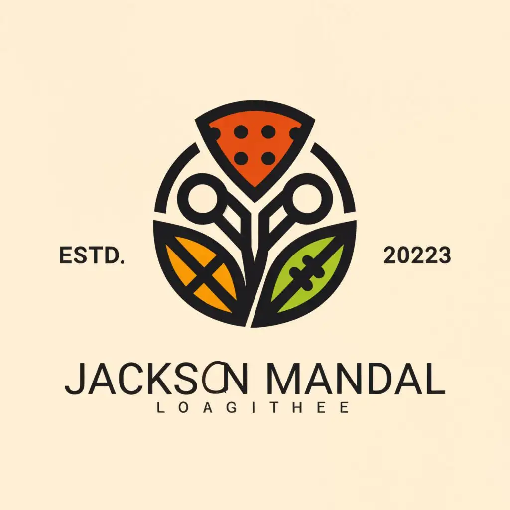 LOGO-Design-For-Jackson-Mandal-Dynamic-Round-Emblem-with-Sports-and-Food-Elements