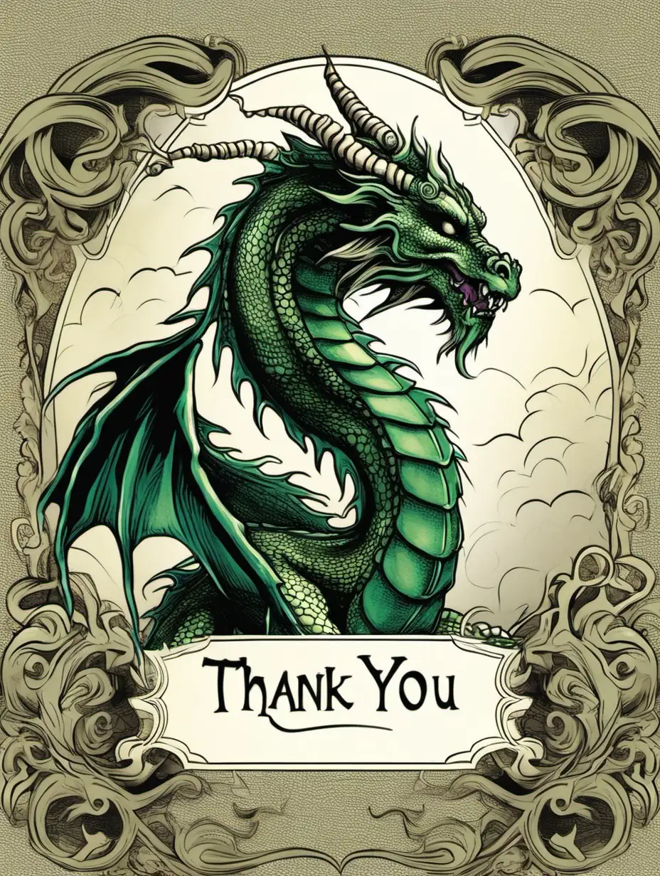 Mythical Dragon Thank You Card with Magical Forest Background