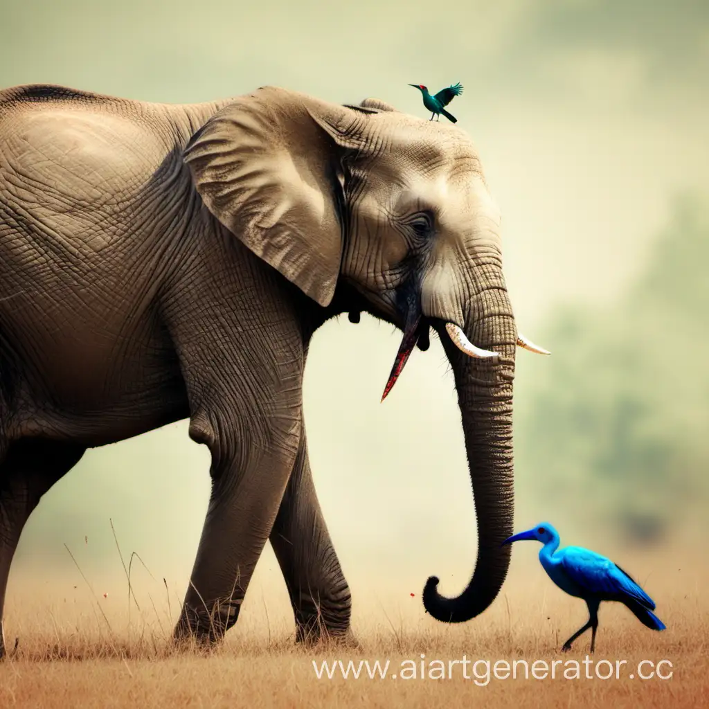 Harmony-of-an-Elephant-and-a-Bird-in-Natural-Bliss