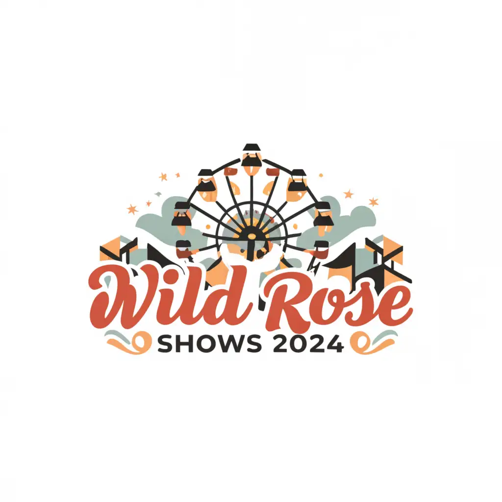 a logo design,with the text "carnival-themed tour 
sticker for "Wild Rose Shows 2024"", main symbol:AMUSEMENT RIDES,Minimalistic,be used in Entertainment industry,clear background