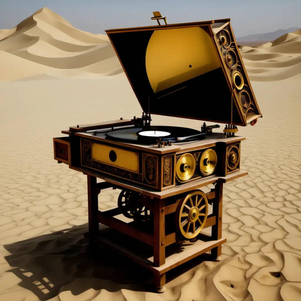 Abandoned Leonardo da Vinci Vinyl Music Machine in Desert