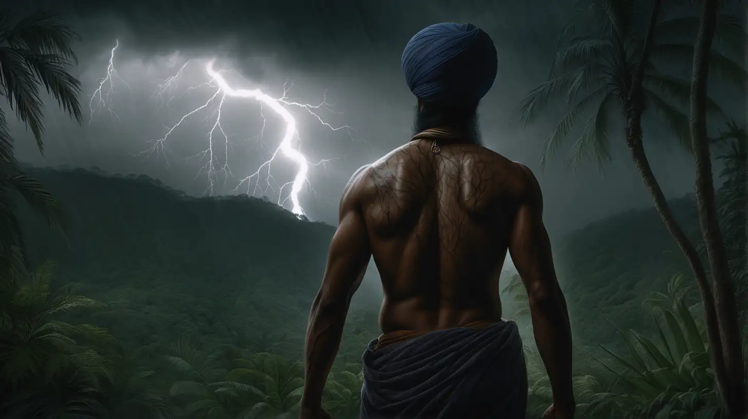 Silhouetted Sikh Man in Mystic Jungle Digital Rendering V6