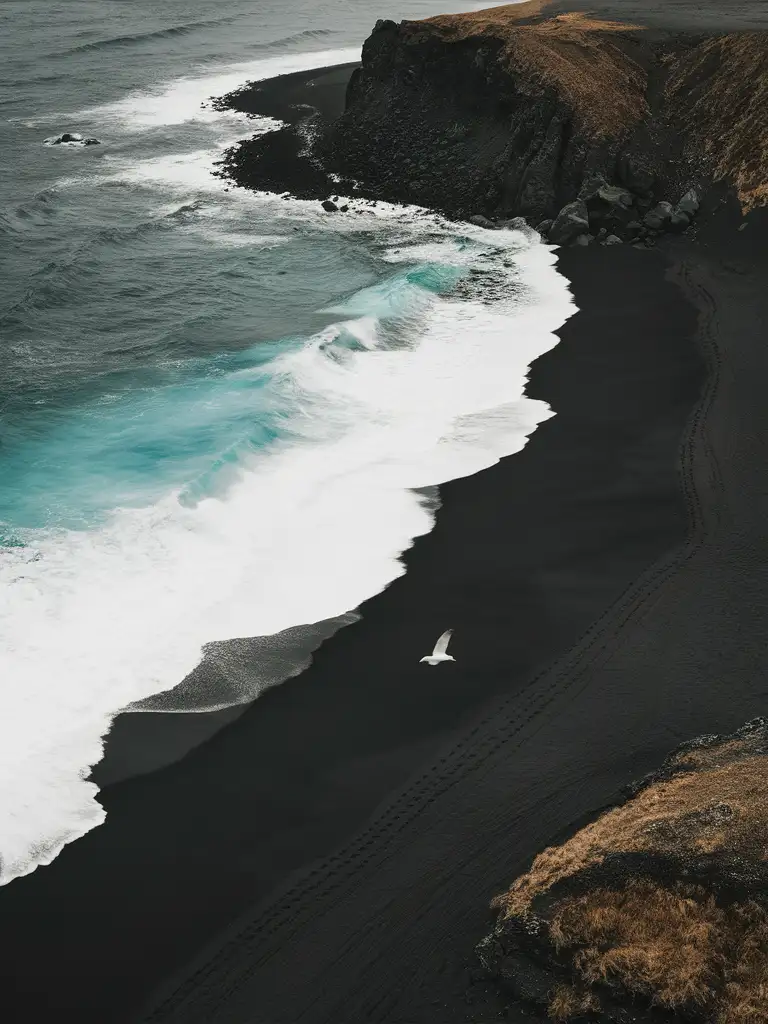 Iceland-Black-Sand-Beach-Landscape-with-Volcanic-Rocks