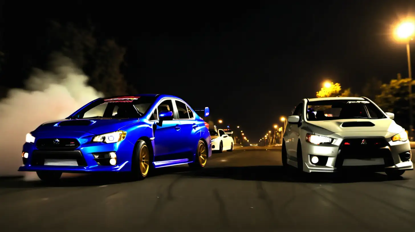 Street Drift Showdown Subaru WRX STI vs Mitsubishi Lancer Evo X at Night