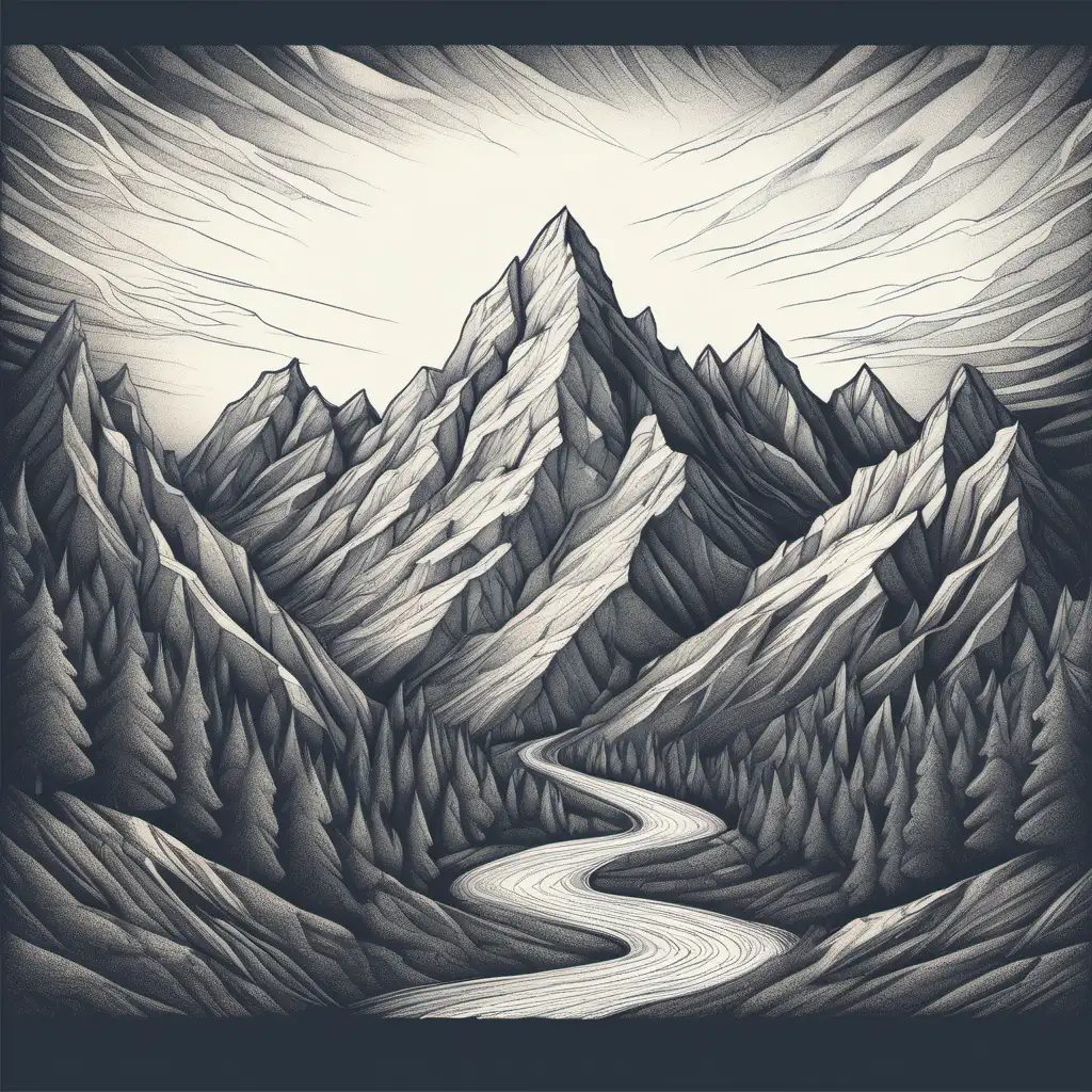 Mountain Drawing in Color · Creative Fabrica