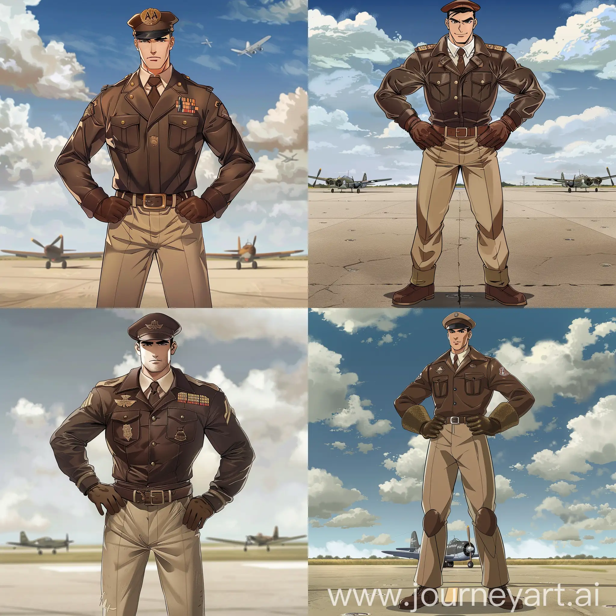 Handsome-USAF-Officer-Stands-Confidently-on-World-War-2-Airfield