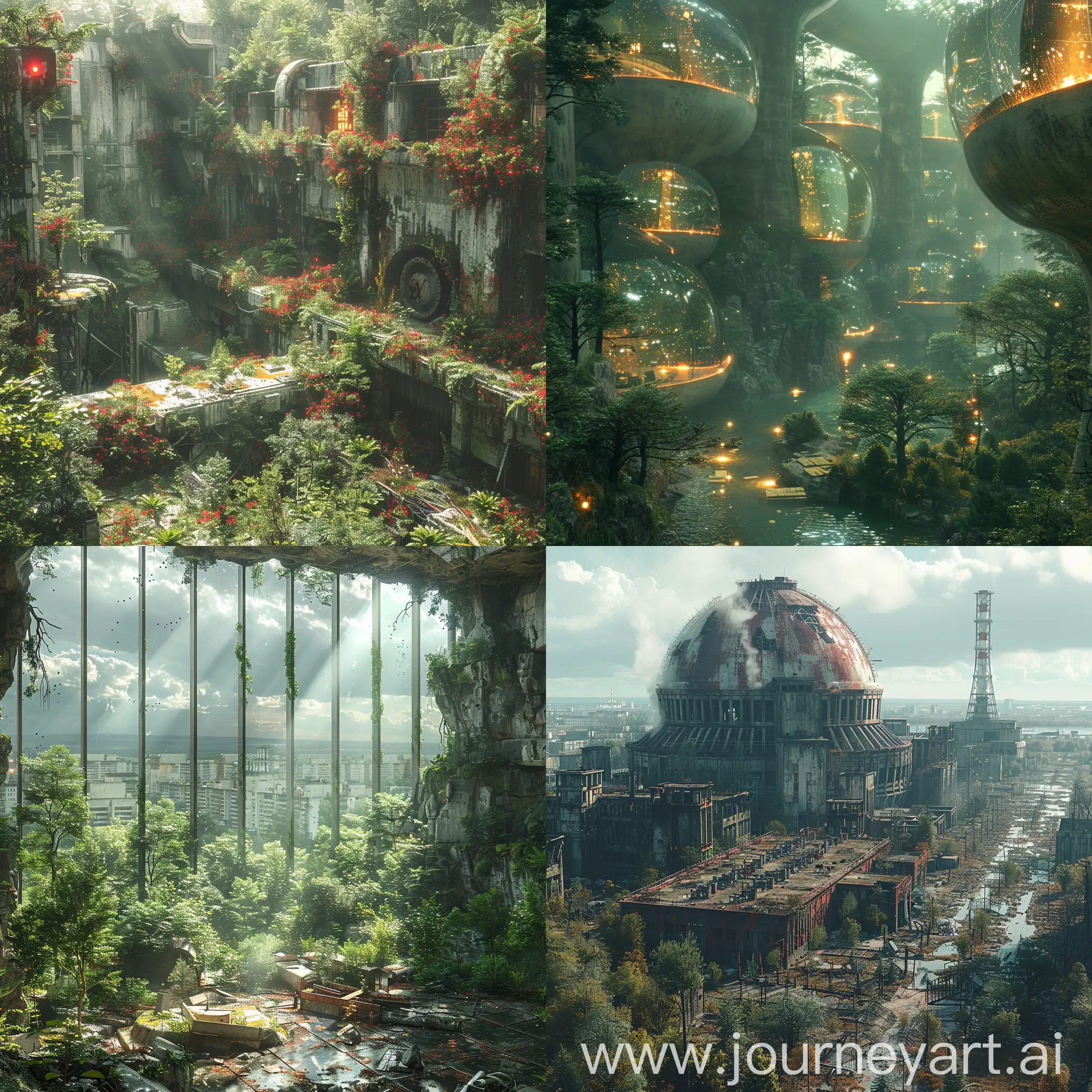 In a futuristic Chernobyl, we could envision advanced nanotechnology for decontamination, AI-controlled ecosystems to restore biodiversity, and underground cities with sustainable living environments powered by renewable energy sources., octane render --stylize 1000