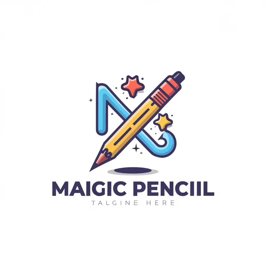 a logo design,with the text "Magic Pencil", main symbol:a Magical Pencil with letter 'M' and 'P',Moderate,clear background