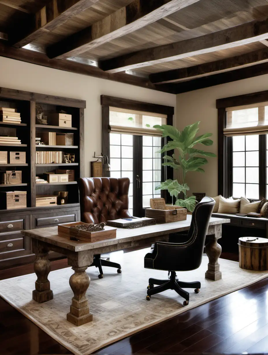 Spacious Rustic Home Office with Natural Charm