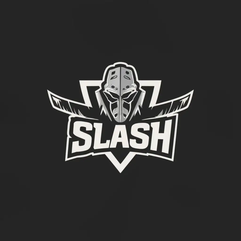 a logo design,with the text "SLASH", main symbol:hockey mask
blade,Minimalistic,be used in Sports Fitness industry,clear background