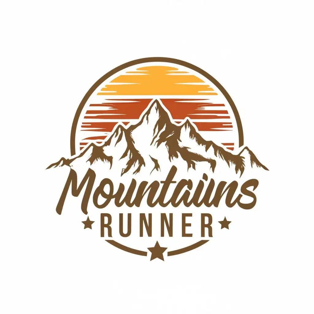 LOGO-Design-For-Mountains-Runner-Sunset-White-Mountain-Silhouette-with-Dynamic-Typography-for-Sports-Fitness-Industry
