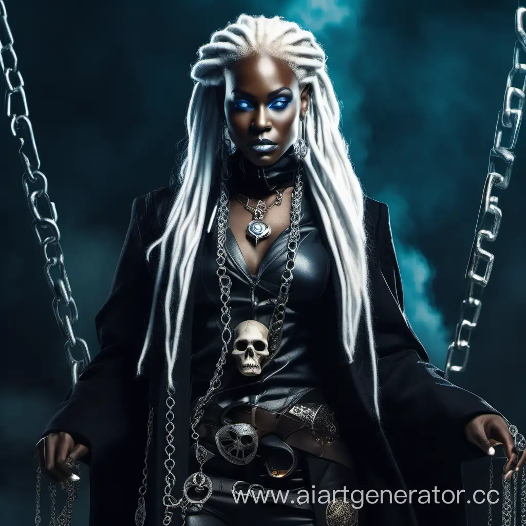 Mystical-DarkSkinned-Woman-with-Glowing-Blue-Eyes-and-Platinum-Hair-in-Fantasy-Attire