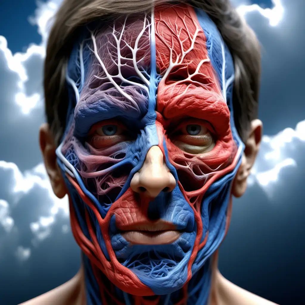 Anatomical Portrait Human Face with Veins and Emphasized Facial Bones in 4K Quality