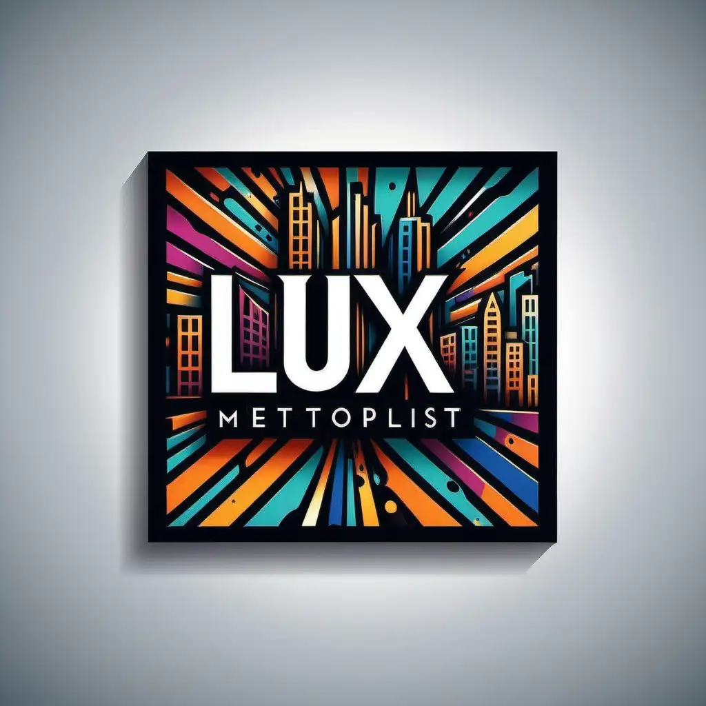 Craft an exquisite logo for Lux Art By RR, an urban contemporary Etsy store that caters to a wealthy and sophisticated clientele seeking stylish, modern art pieces. The design should embody simplicity, presenting a sleek and modern font that radiates elegance. Infuse the logo with a vibrant city feel, using a rich and colorful palette that mirrors the energy of a bustling metropolis. Integrate subtle urban elements to enhance the contemporary aesthetic. This logo, reminiscent of a high-end gallery, should be a visual masterpiece, turning heads with its blend of opulence and modernity. It's not just a logo; it's a statement piece, a perfect representation of the high-end, curated artworks that define the logo must contain Lux Art By RR. include high-end colours vibrant colourful. A logo that high-end Sydney will use. square outline. professional and sleek   straight on the logo. frontal view mimic the canvas  include sydney bridge Abstract! vibrant. Inspired by Jackson pollock the artist and banksy. Graffitti

