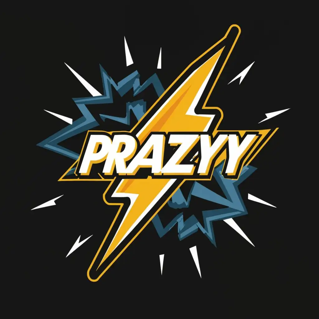 logo, thunder, with the text "Prazyy", typography