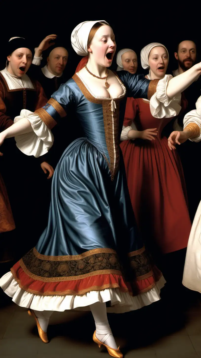 a lady dancing uncontrollably in the 1500s, hyper realistic