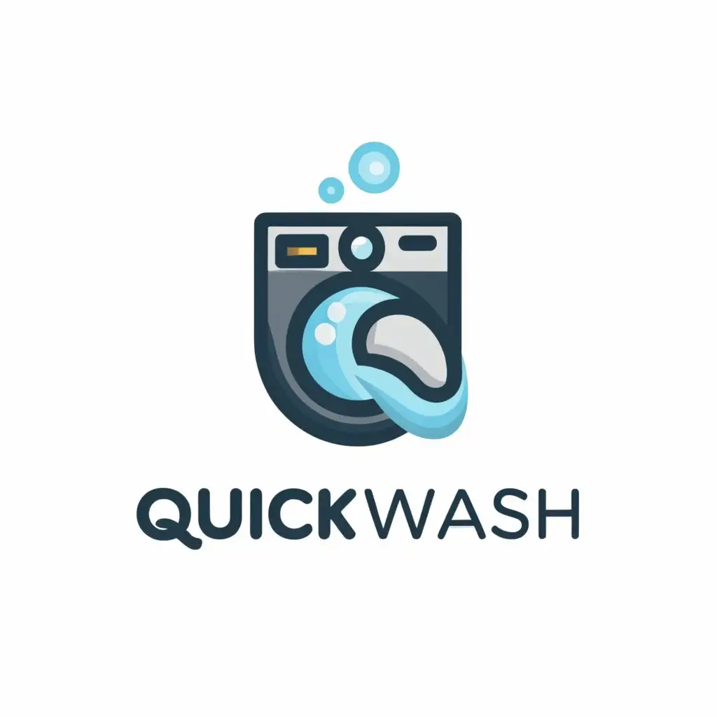 a logo design,with the text "QuickWash", main symbol:washing machine, drop, things being washed, innovation,Moderate,clear background