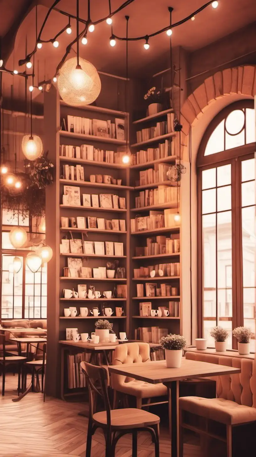 Cute cozy romantic coffee shop in a bookstore  interior