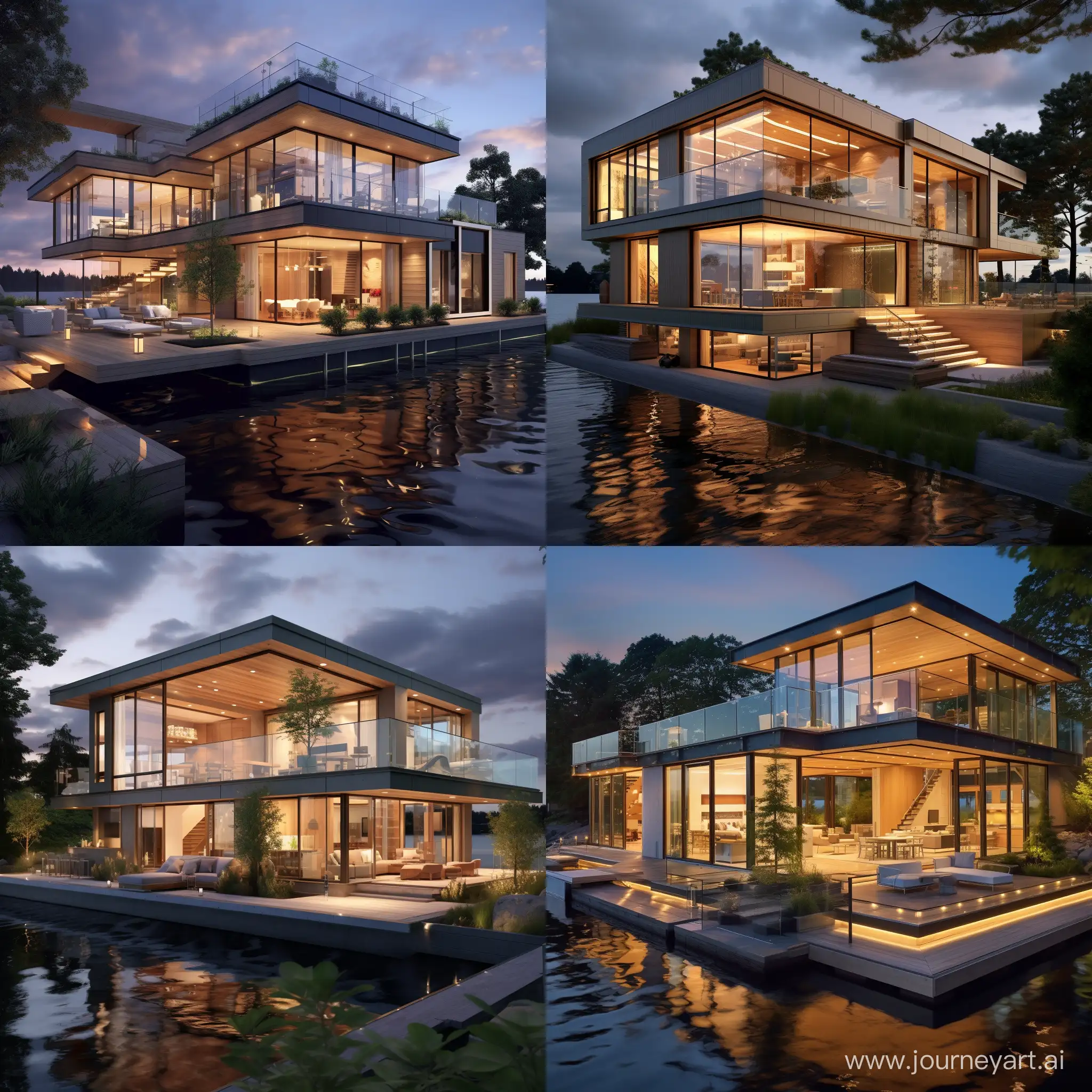Modern-TwoStory-Beige-House-with-FloortoCeiling-Windows-on-Island-Oasis