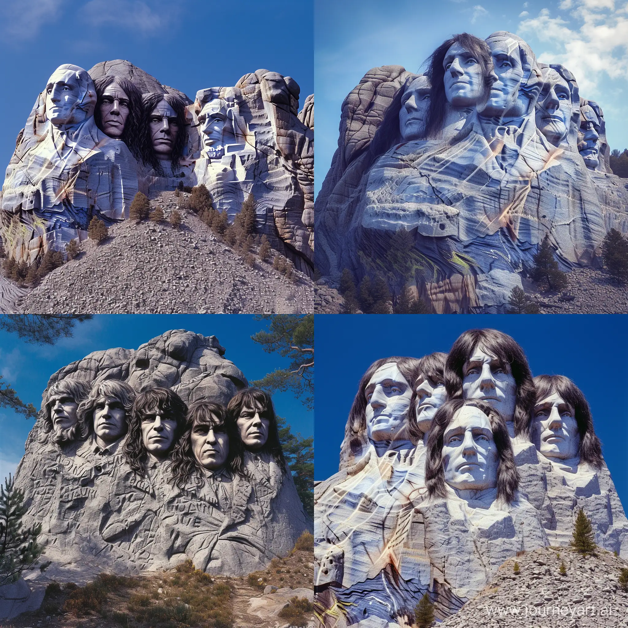 Classic-Rock-Icons-Carved-in-Granite-Youthful-Portraits-of-Deep-Purple-Members-on-Mount-Rushmore-Lookalike