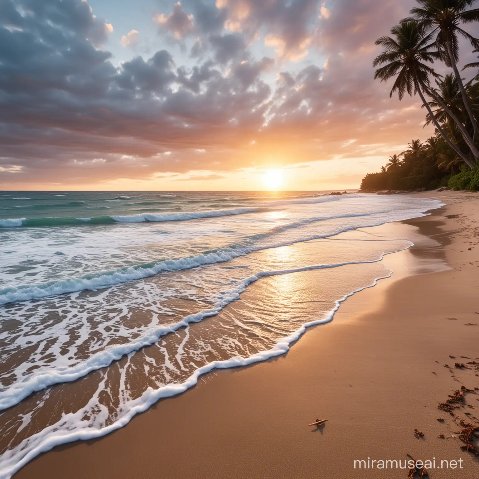 Scenic Beach Landscape with Majestic Waves and Golden Sands