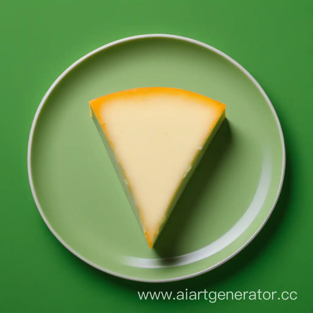 One plate with vegan cheese over a green background