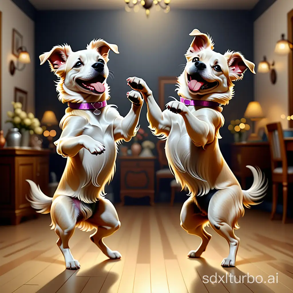 realistic photo of 2 dancing dogs