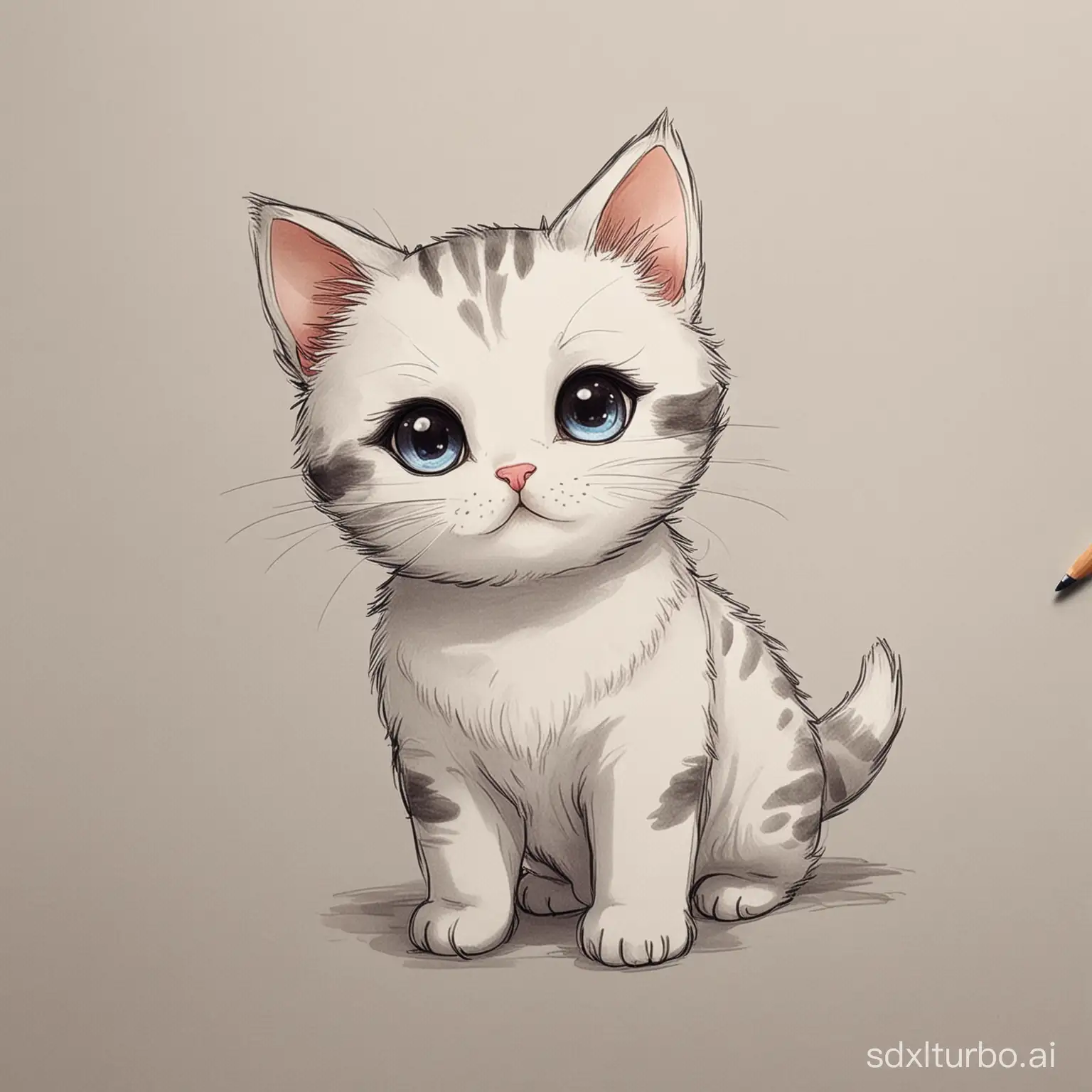 Draw a very cute little cat