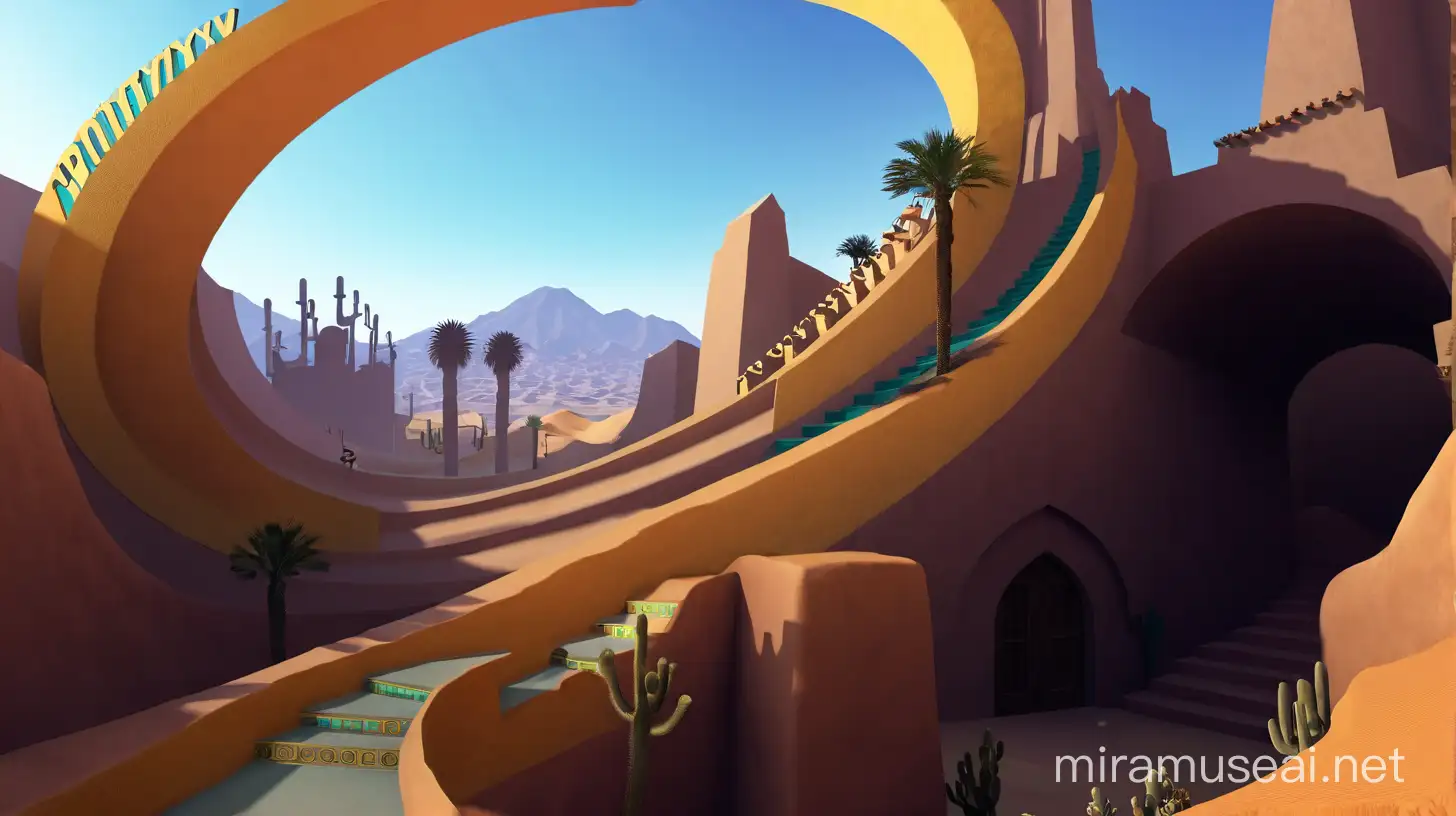 Desert Oasis Vibrant Cityscape Amidst Sand Dunes